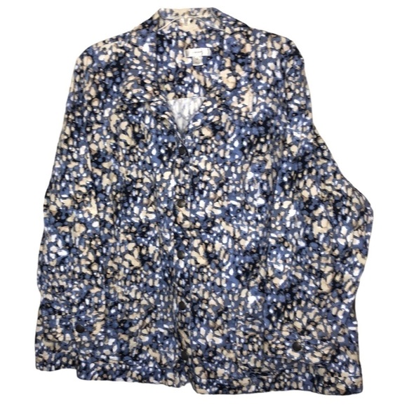 CJ BANKS - 100% Cotton Blue, Tan, Cream & White Button Front Jacket - Size 5X - Picture 1 of 8